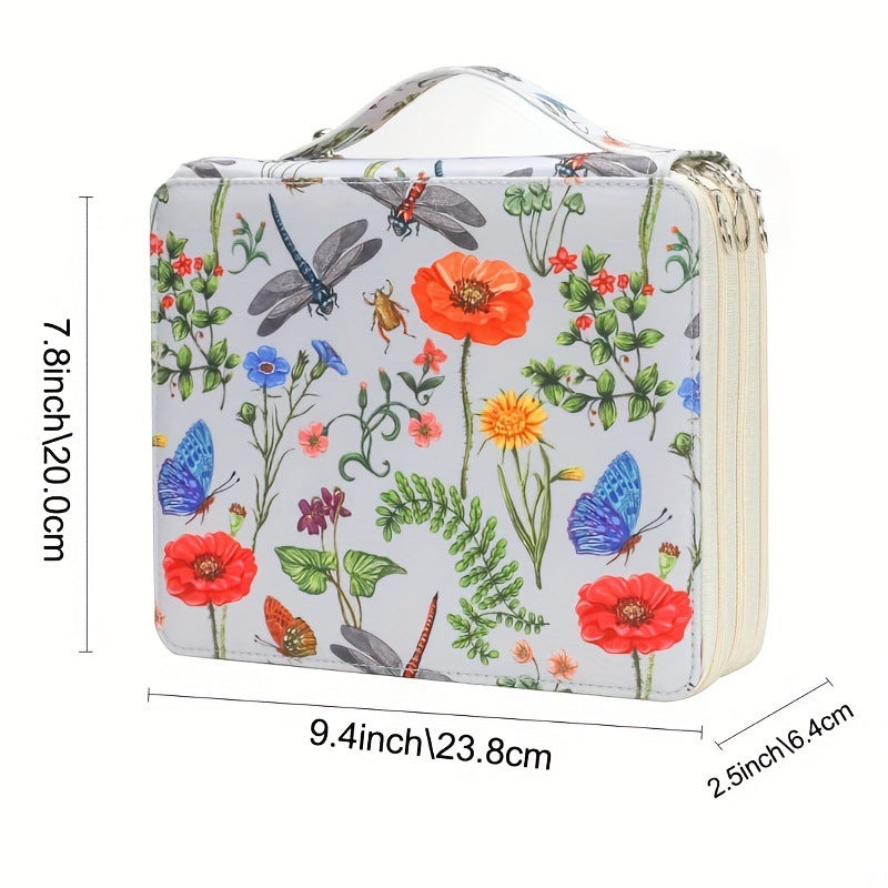 NNEDSZ White Floral Design Portable Zippered Pencil Case - 3-Layer Large Capacity Organizer for Stationery & Art Supplies