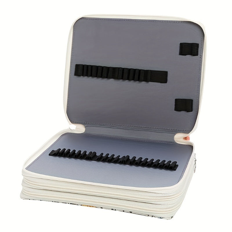 NNEDSZ White Floral Design Portable Zippered Pencil Case - 3-Layer Large Capacity Organizer for Stationery & Art Supplies