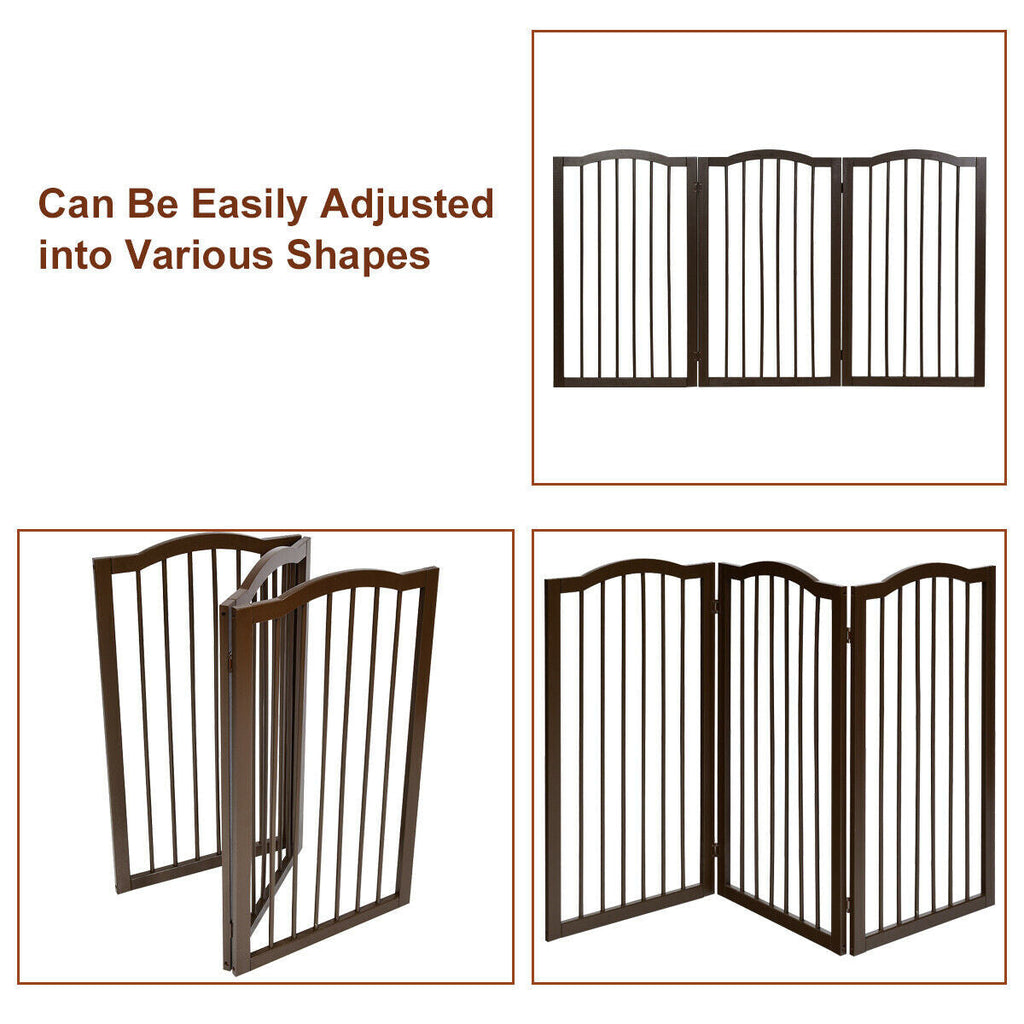 Foldable Portable Design Solid Construction Dog Supplies 3-Panel Wooden Freestanding Pet Gate W/ Arched Top Dog Fences PS7334