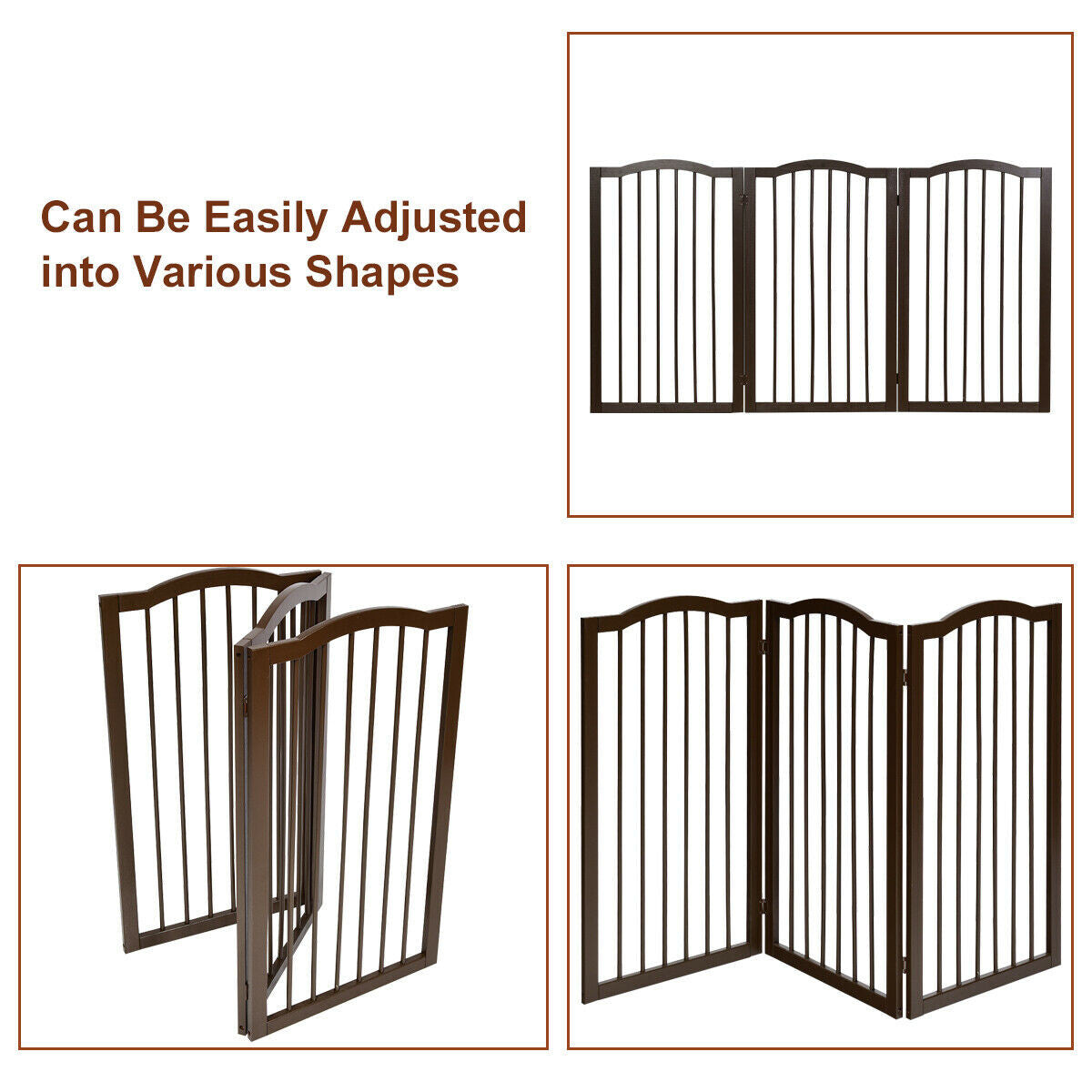 Foldable Portable Design Solid Construction Dog Supplies 3-Panel Wooden Freestanding Pet Gate W/ Arched Top Dog Fences PS7334